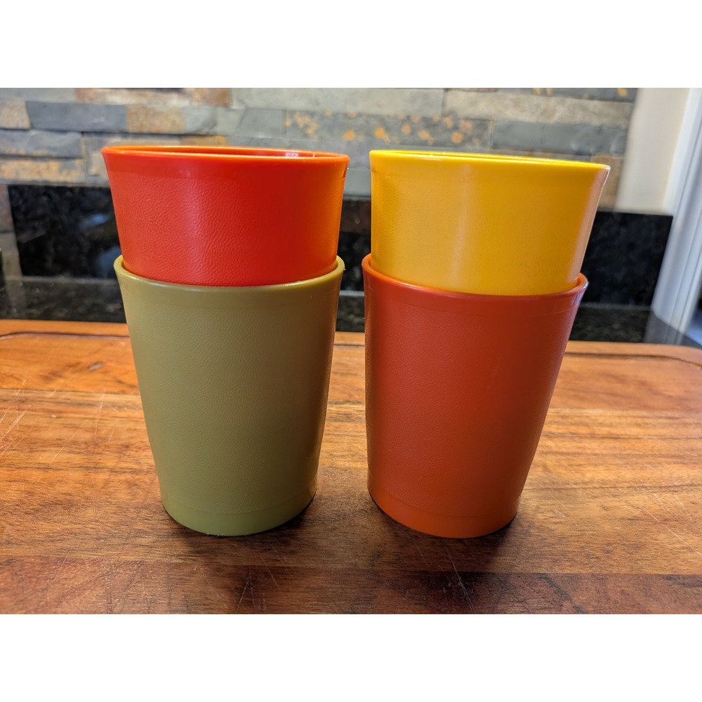 Vintage Tupperware Tumblers (4) Harvest Colors Orange Yellow Green 1251